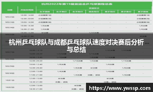 杭州乒乓球队与成都乒乓球队速度对决赛后分析与总结
