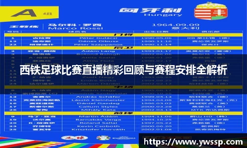 西铁足球比赛直播精彩回顾与赛程安排全解析